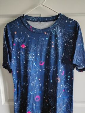 Cosmic Constellation Graphic Tee in Navy with Pink & Teal Accents